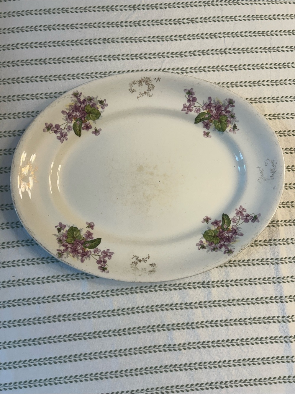 Antique Cook Pottery White Floral Oval Serving Platter with Purple Violets